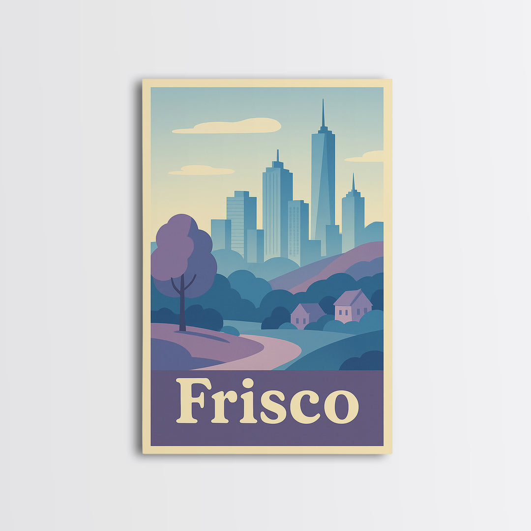 Frisco Travel Poster, Framed Canvas Print, Soft Vintage City Poster, Frisco Art Print, Travel Wall Art, Travel Poster Art, Poster Print