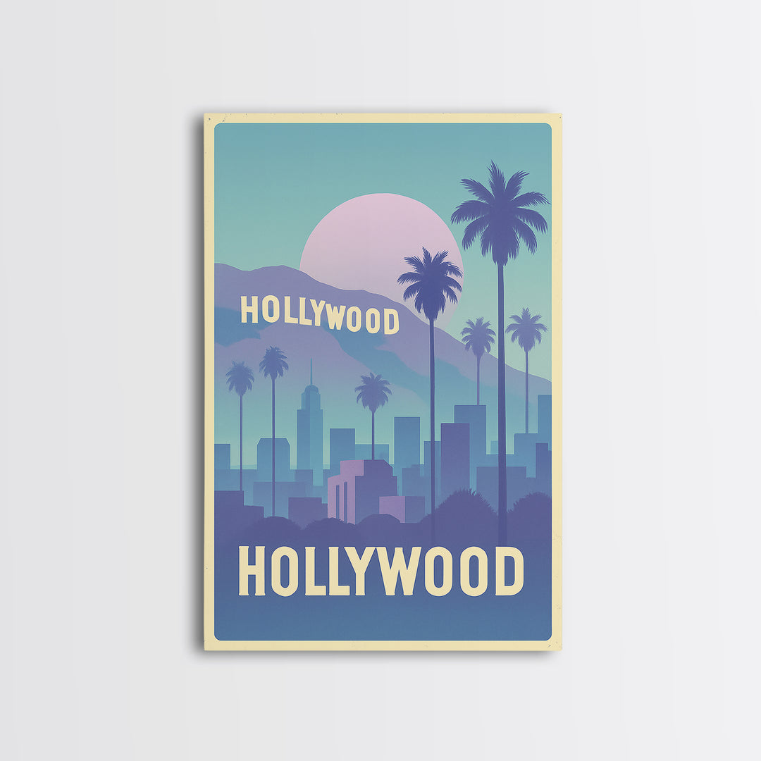 Hollywood Travel Poster, Canvas Print, Dreamy Skyline Poster Art, Hollywood Poster Print, Travel Poster Art, Vintage Travel Print