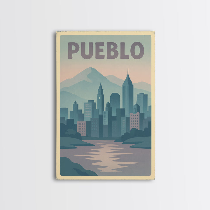 Pueblo Colorado Travel Poster, Canvas Print, Dreamy Skyline Poster Art, Pueblo Wall Art, Travel Poster Art, City Art Print, Wall Decor