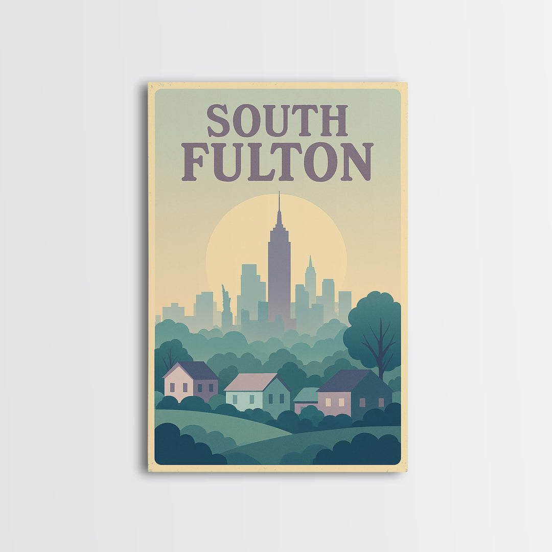 South Fulton Georgia Travel Poster, Canvas Print, Vaporwave Skyline Art Wall Art, South Fulton Wall Art, Fine Art Print, Travel Wall Art