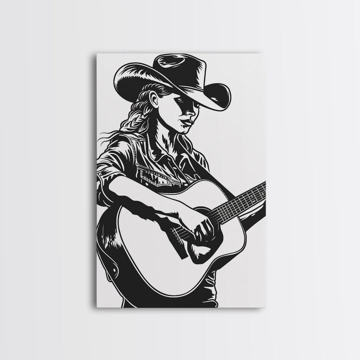 Cowboy in Desert Art Print, Western Silhouette Framed Canvas, Vintage Southwest Scene, Rustic Western Home Decor, Unique Wall Art