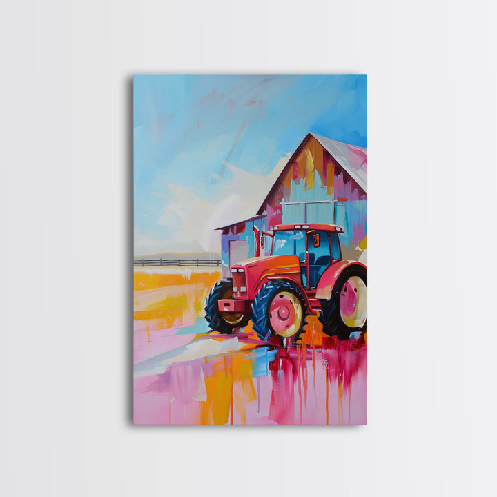 Pastel Windmill in Dreamy Landscape - Framed Canvas Print, Rustic Decor, Countryside Art for Bedroom, Farmhouse Wall Art for Living Room