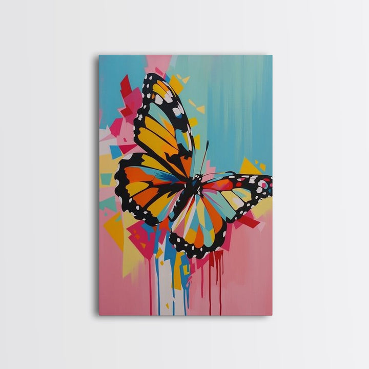 Monarch Butterfly Framed Canvas Print - Colorful Wall Art, Living Room Decor, Vibrant Insect Art, Unique Artwork for Bedroom and Office