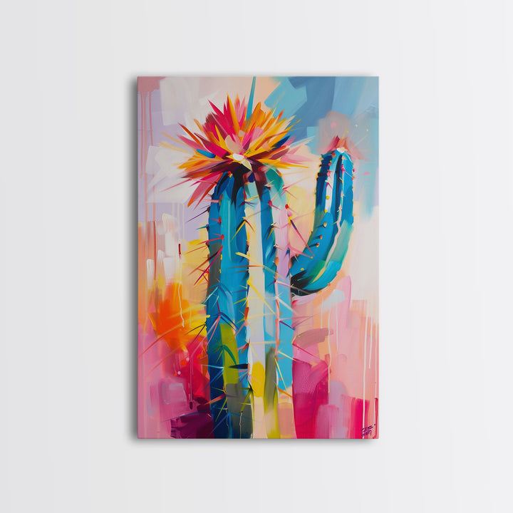 Colorful Cactus Framed Canvas Print - Vibrant Succulent Wall Art, Living Room Decor, Modern Artwork Unique Desert Art for Bedroom and Office