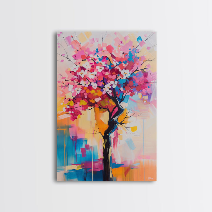 Colorful Blossom Tree Framed Canvas Print - Nature Wall Art, Living Room Decor, Modern Artwork, Unique Floral Art for Bedroom and Office