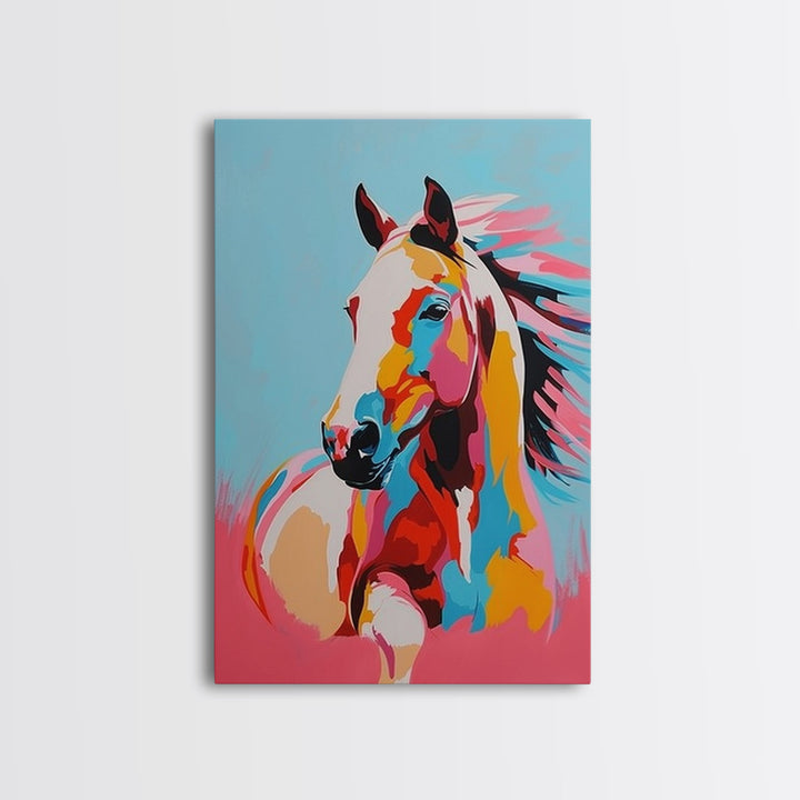 Bold Horse Portrait in Bright Colors - Framed Canvas Print, Modern Wall Art, Living Room Decor, Vibrant Animal Artwork, Bedroom Art Print