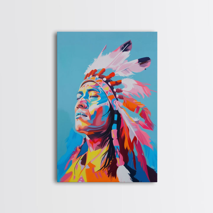 Bold Native American Headdress Framed Canvas Print - Striking Wall Art, Living Room Decor, Colorful Tribal Art for Home Decoration