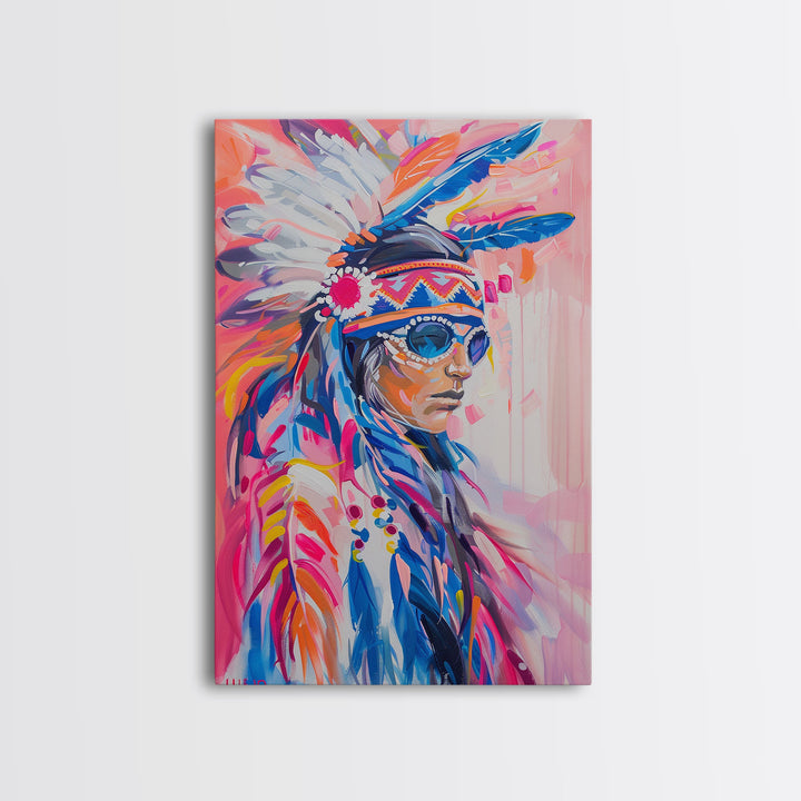 Modern Native American Framed Canvas Print - Colorful Wall Art, Tribal Decor, Bold Living Room Art, Contemporary Indigenous Artwork