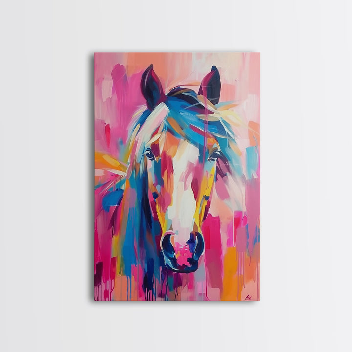 Colorful Horse Portrait Art - Framed Canvas Print, Vibrant Living Room Decor, Unique Wall Art, Bedroom Decor
