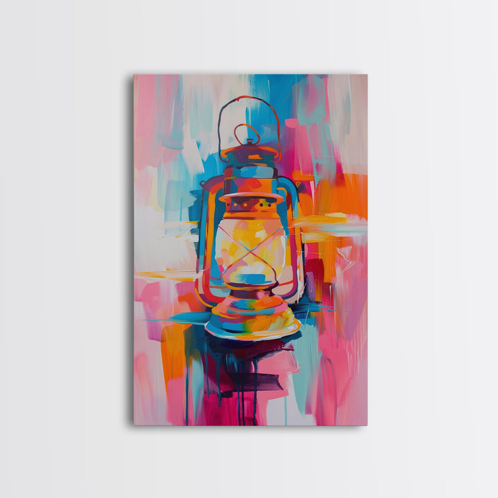 Colorful Abstract Oil Lamp - Framed Canvas Print, Modern Western Art, Unique Lamp Wall Art for Bedroom Decor