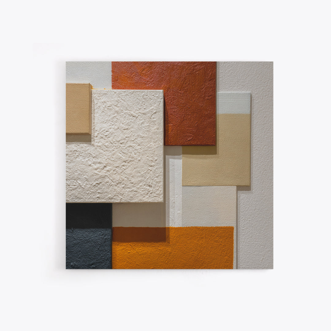 Mid Century Color Block Composition Framed Canvas Print, Wall Art, Art, Living Room Decor, Fine Art, Wall Clock, WAL-1x1-12