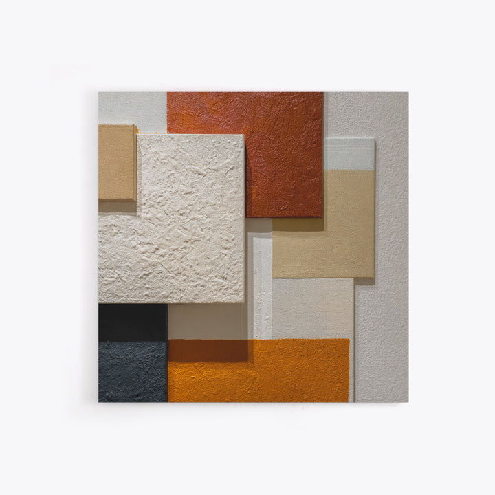 Mid Century Color Block Composition Framed Canvas Print, Wall Art, Art, Living Room Decor, Fine Art, Wall Clock, WAL-1x1-12