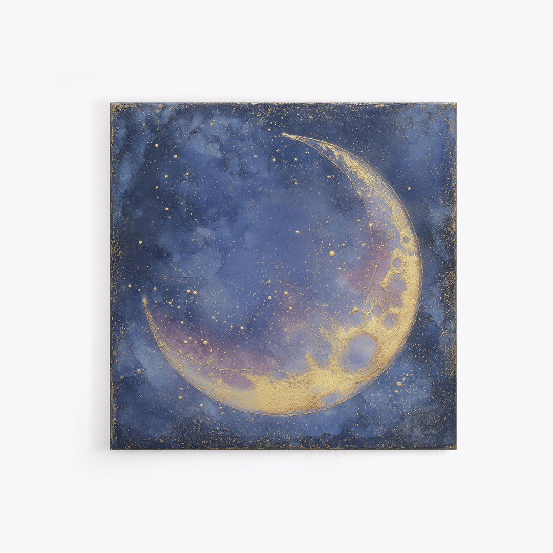 Celestial Moon and Stars Artwork Canvas Print, Wall Art, Digital Print, Living Room Decor, Fine Art, Luxury Decor, WAL-1x1-14