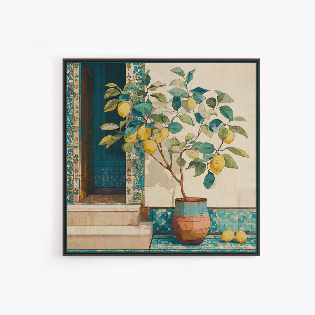 Mediterranean Lemon Branch Still Life Canvas Print, Wall Art, Framed Wall Art, Living Room Decor, Fine Art, Fine Art Print, WAL-1x1-22