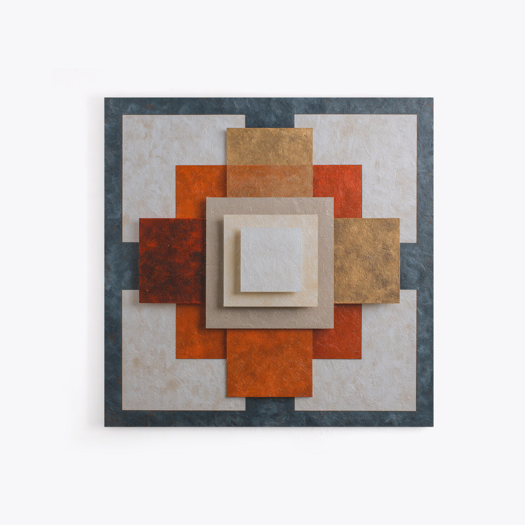 Modern Geometric Composition for Living Spaces Framed Canvas Print, Wall Art, Heart, Living Room Decor, Fine Art, WAL-1x1-28