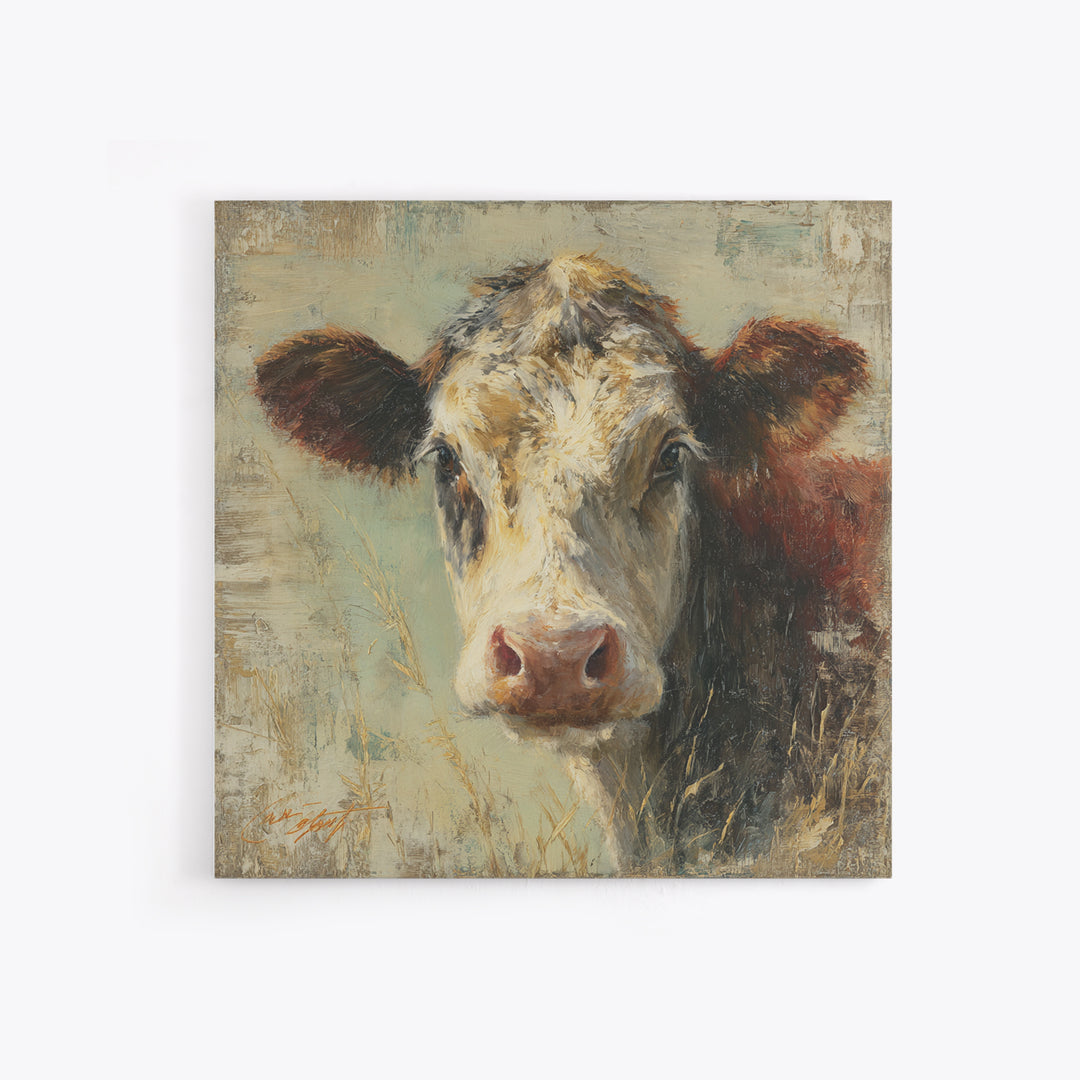 Rustic Farmhouse Cow Portrait Framed Canvas Print, Wall Art, Framed Wall Art, Living Room Decor, Fine Art, Fine Art Print, WAL-1x1-43