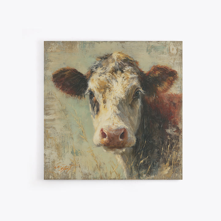 Rustic Farmhouse Cow Portrait Framed Canvas Print, Wall Art, Framed Wall Art, Living Room Decor, Fine Art, Fine Art Print, WAL-1x1-43