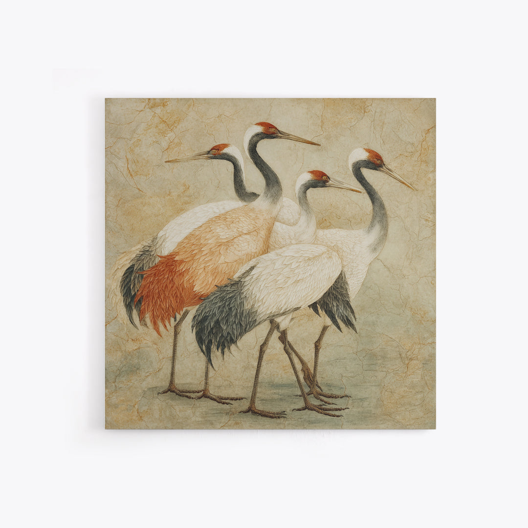 Monochrome Ink Crane Composition Framed Canvas Print, Wall Art, Art, Living Room Decor, Fine Art, Wall Clock, WAL-1x1-48