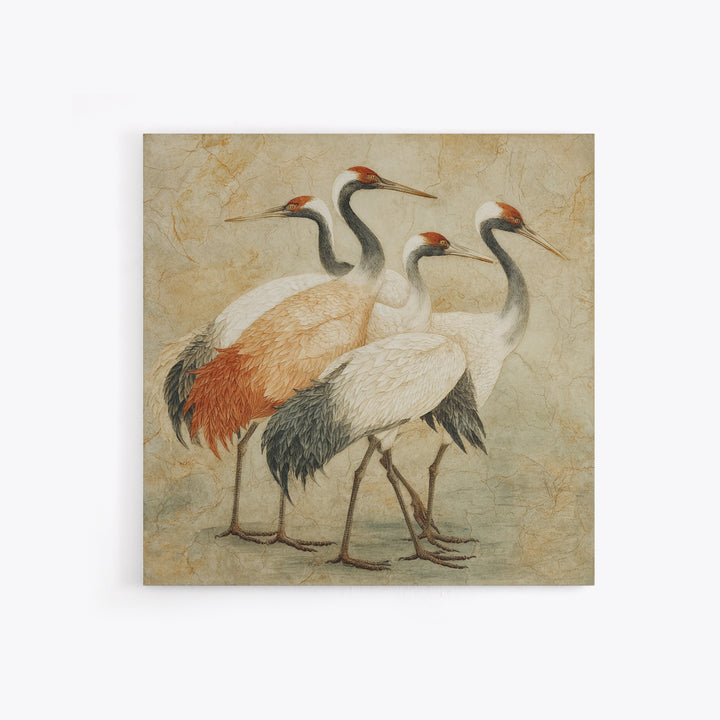 Monochrome Ink Crane Composition Framed Canvas Print, Wall Art, Art, Living Room Decor, Fine Art, Wall Clock, WAL-1x1-48