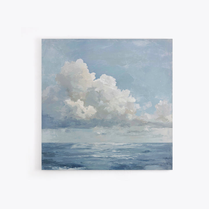 Classic Seascape with Dramatic Clouds Framed Canvas Print, Wall Art, Living Room Decor, Oil Painting, Minimalist Decor, WAL-1x1-51