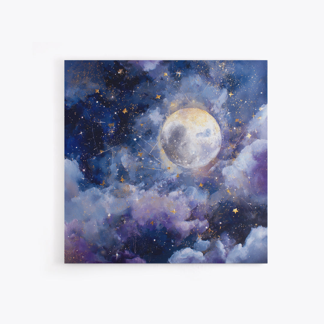 Celestial Moon and Stars Artwork Framed Canvas Print, Wall Art, Gallery Decor, Living Room Decor, Fine Art, Home Decor, WAL-1x1-62