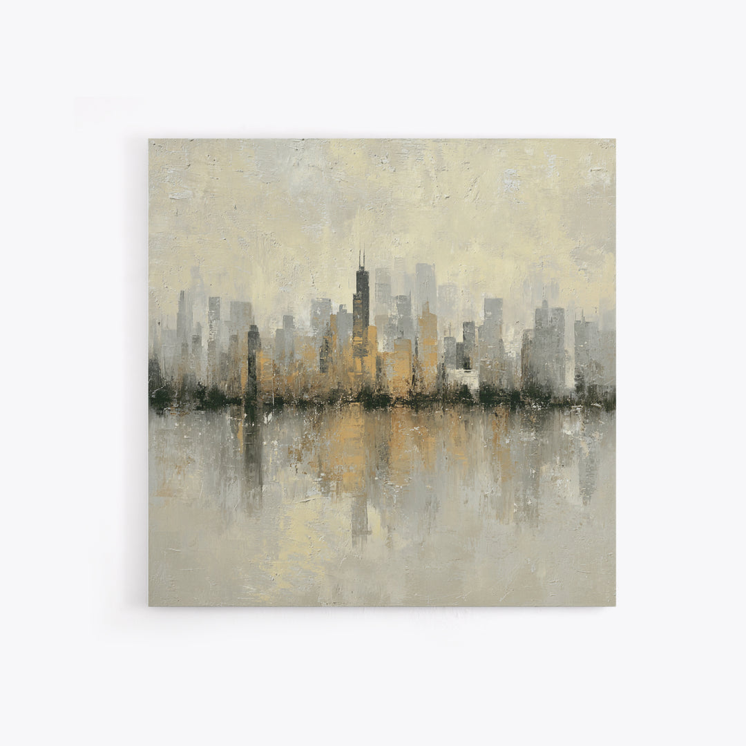 Urban Skyline in Muted Evening Color Framed Canvas Print, Wall Art, Wood Wall Art, Living Room Decor, Fine Art, WAL-1x1-66