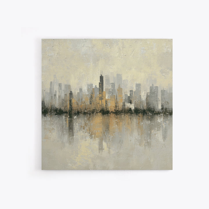 Urban Skyline in Muted Evening Color Framed Canvas Print, Wall Art, Wood Wall Art, Living Room Decor, Fine Art, WAL-1x1-66