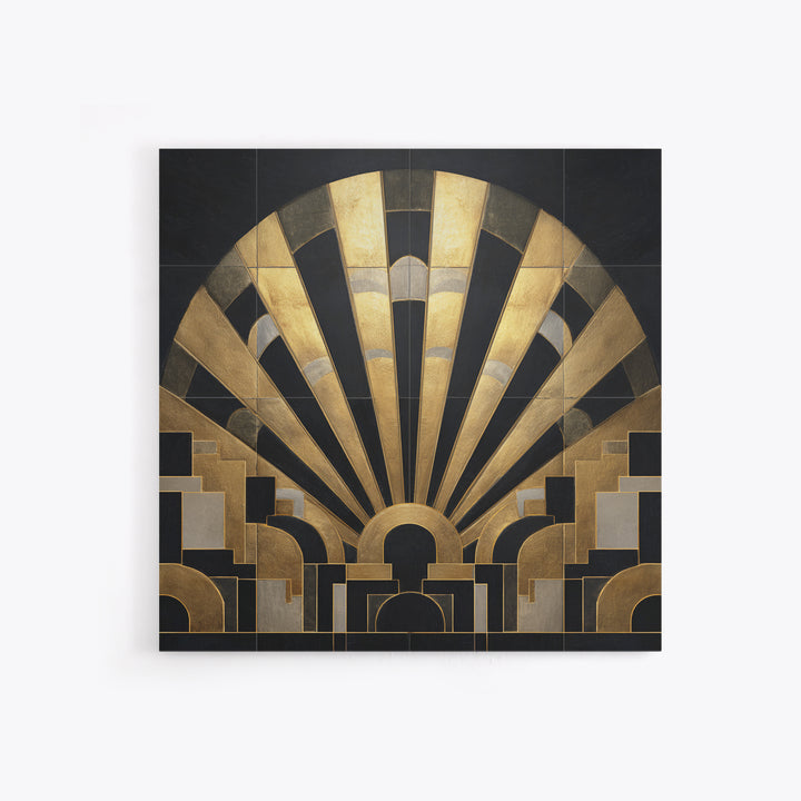 Art Deco Gold Fan Pattern Framed Canvas Print, Wall Art, Canvas Wall Art, Living Room Decor, Fine Art, Statement Artwork, WAL-1x1-68