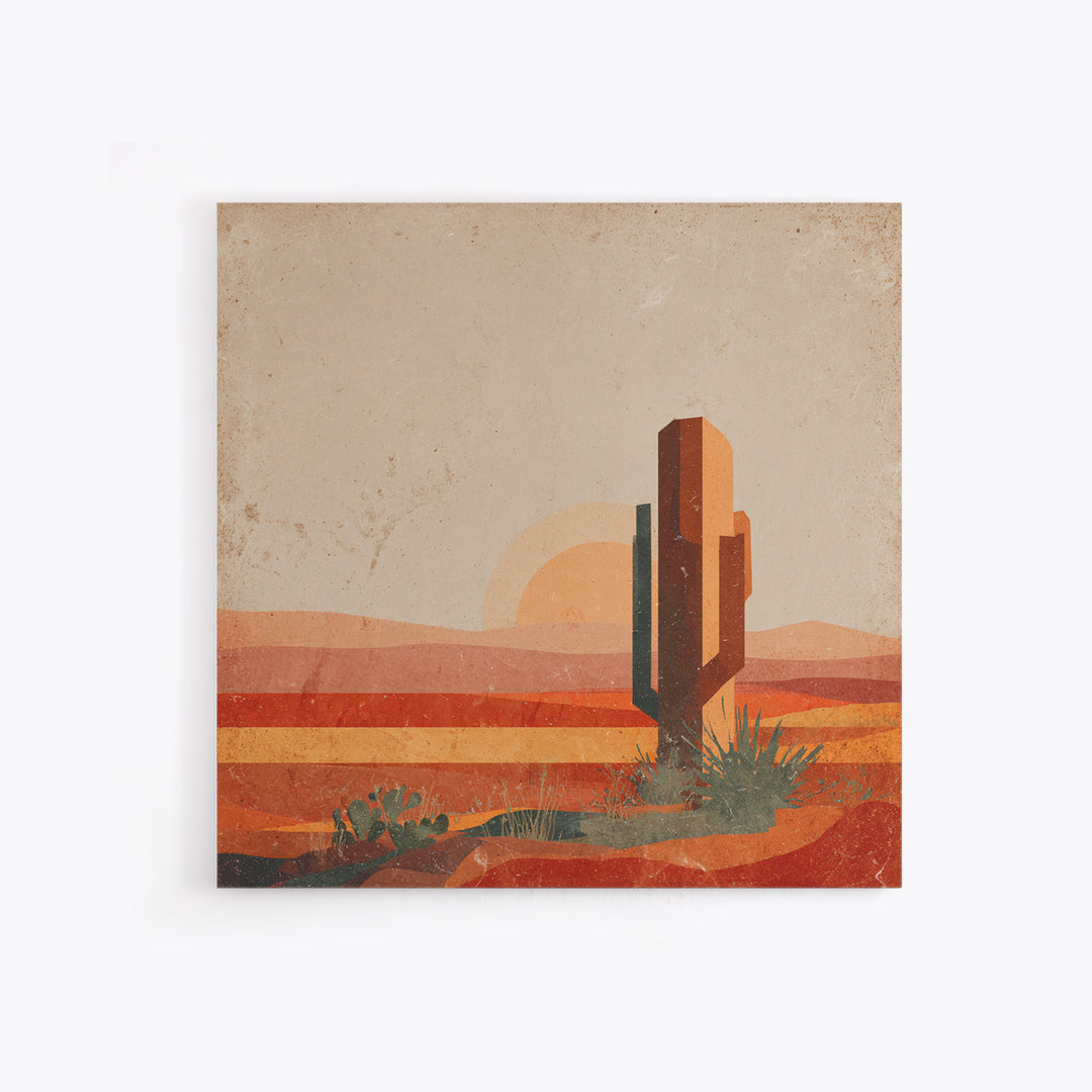 Desert Landscape in Warm Terracotta Tones Framed Canvas Print, Wall Art, Metal Wall Art, Living Room Decor, Oil Painting, WAL-1x1-7