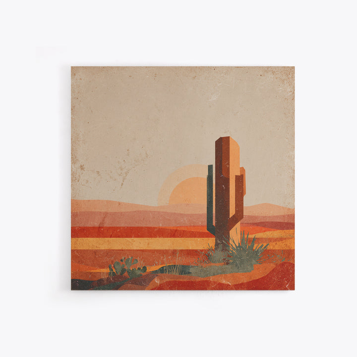 Desert Landscape in Warm Terracotta Tones Framed Canvas Print, Wall Art, Metal Wall Art, Living Room Decor, Oil Painting, WAL-1x1-7