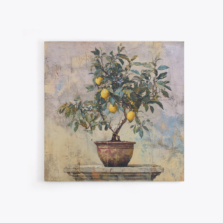 Mediterranean Lemon Branch Still Life Framed Canvas Print, Wall Art, Prints Wall Art, Living Room Decor, Oil Painting, WAL-1x1-70