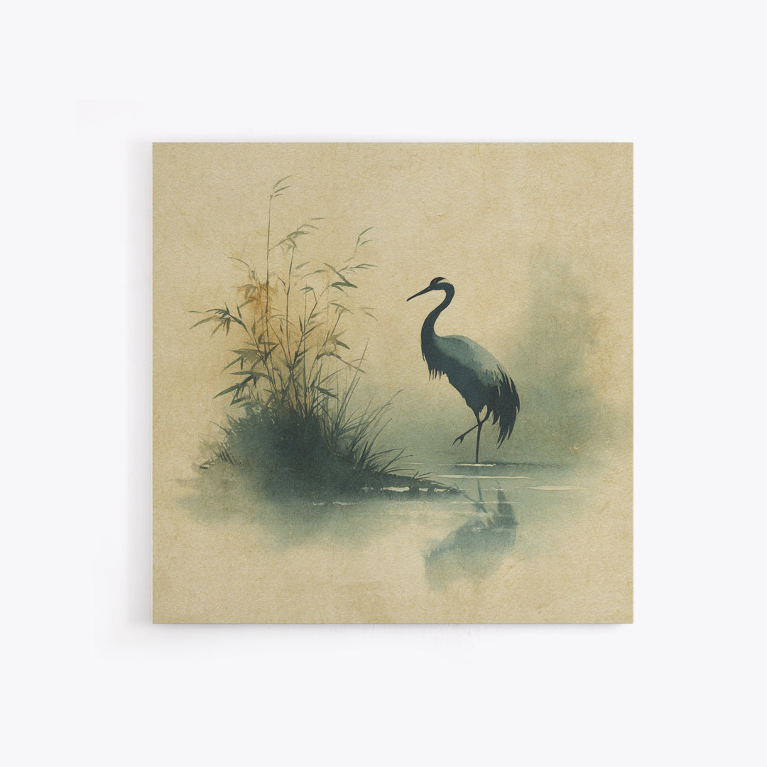 Monochrome Ink Crane Composition Framed Canvas Print, Wall Art, Wood Wall Art, Living Room Decor, Abstract Art, WAL-1x1-72