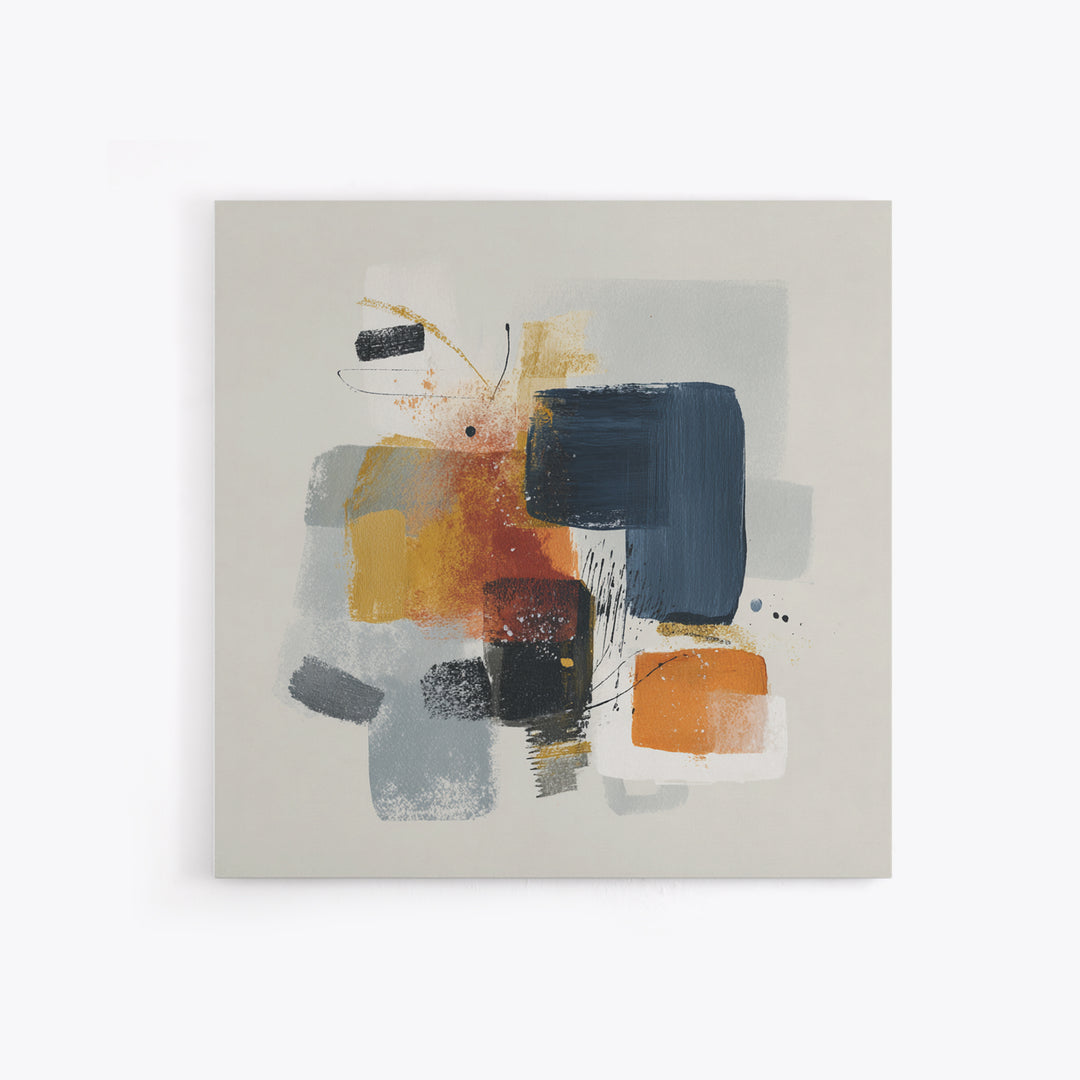 Statement Abstract with Bold Layered Brushwork Framed Canvas Print, Wall Art, Home Decor, Living Room Decor, Abstract Art, WAL-1x1-73
