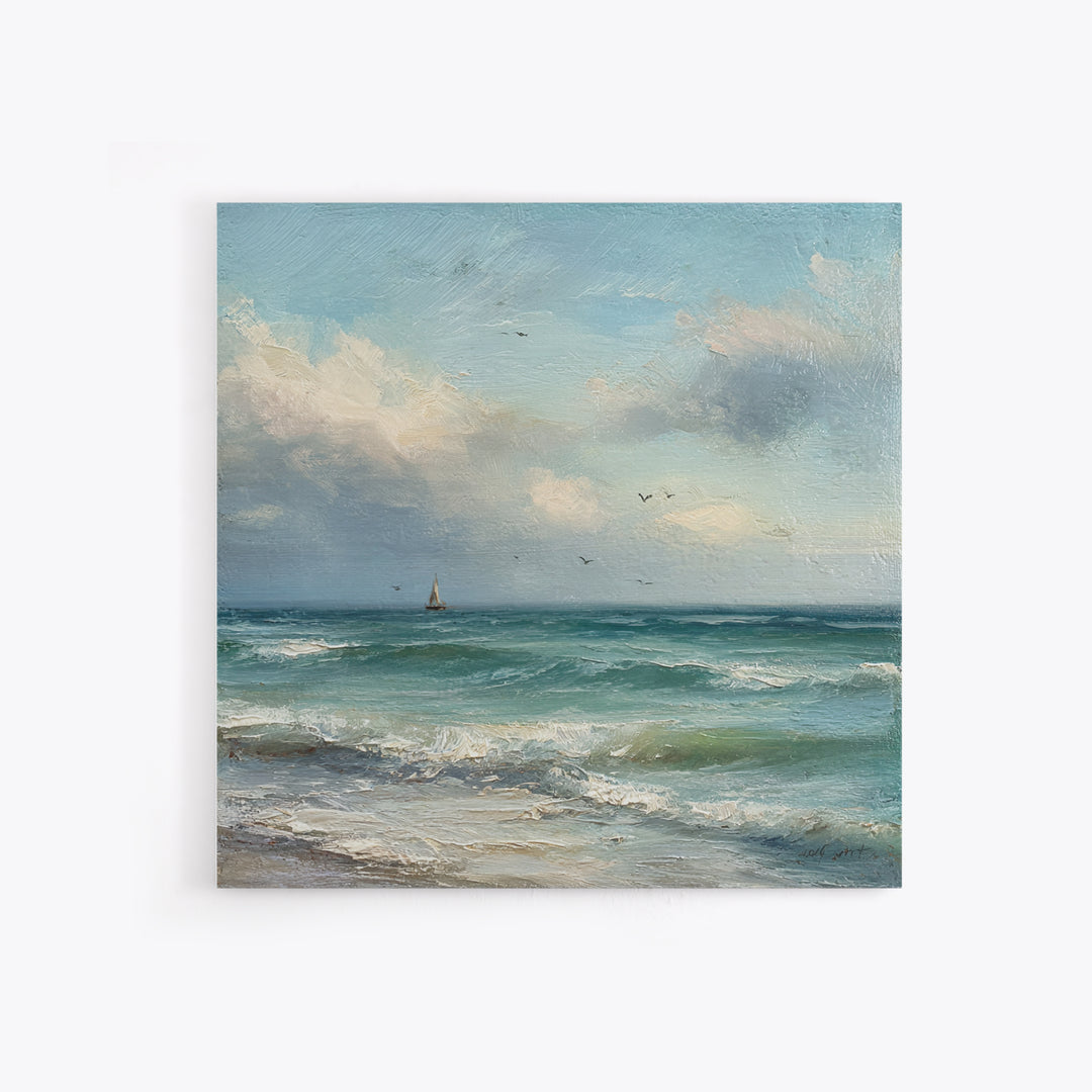 Classic Seascape with Dramatic Clouds Canvas Print, Wall Art, Statement Artwork, Living Room Decor, Fine Art, WAL-1x1-75