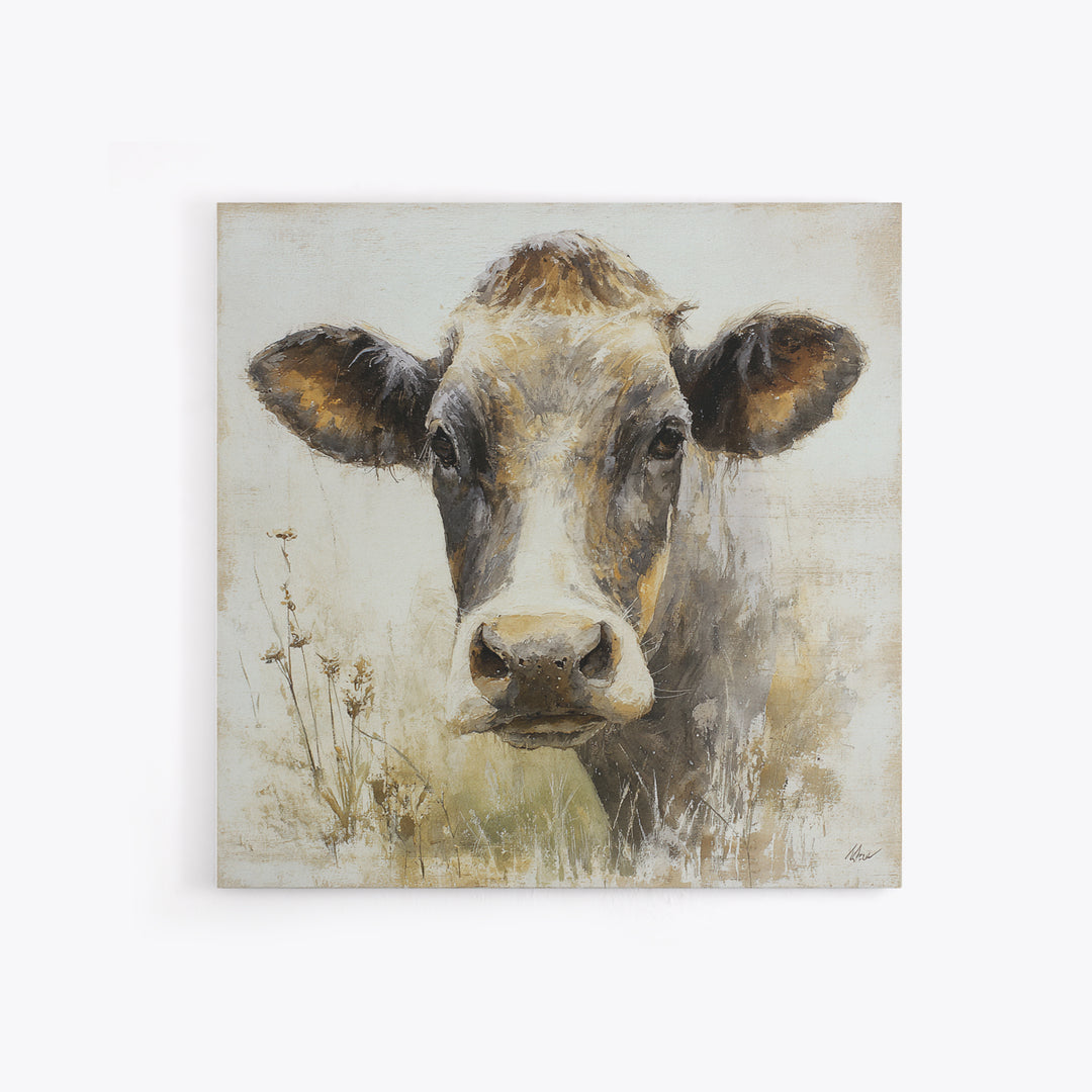 Rustic Farmhouse Cow Portrait Canvas Print, Wall Art, Room Decor, Living Room Decor, Oil Painting, Printable Wall Art, WAL-1x1-91