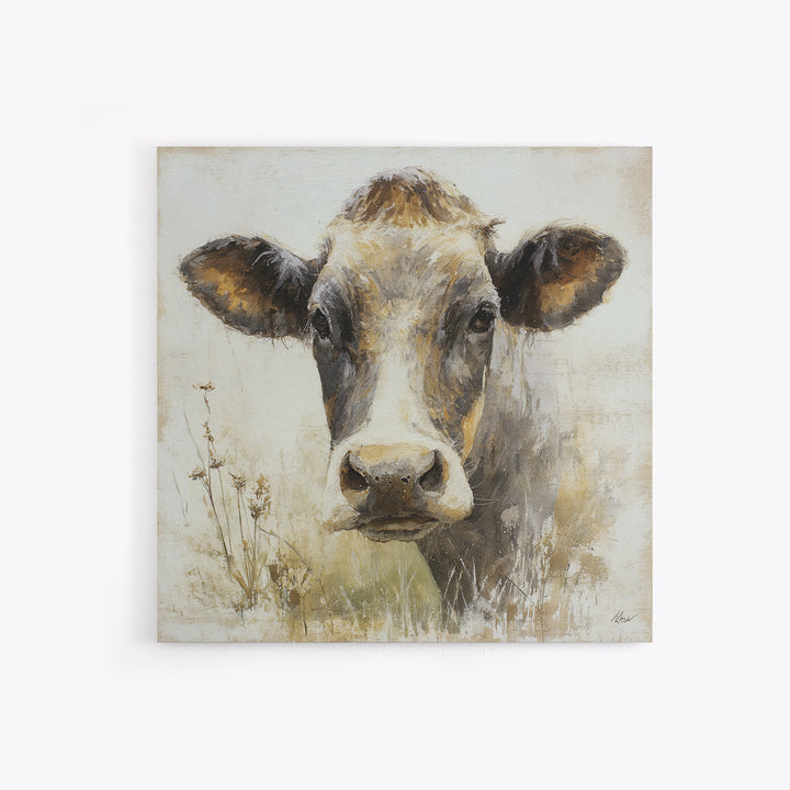 Rustic Farmhouse Cow Portrait Canvas Print, Wall Art, Room Decor, Living Room Decor, Oil Painting, Printable Wall Art, WAL-1x1-91