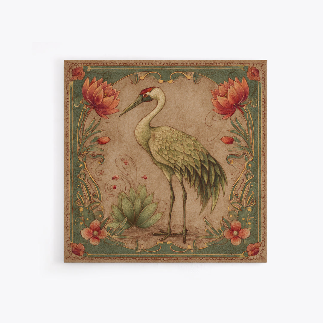 Monochrome Ink Crane Composition Framed Canvas Print, Wall Art, Art Print, Living Room Decor, Fine Art, Wall Hanging, WAL-1x1-96