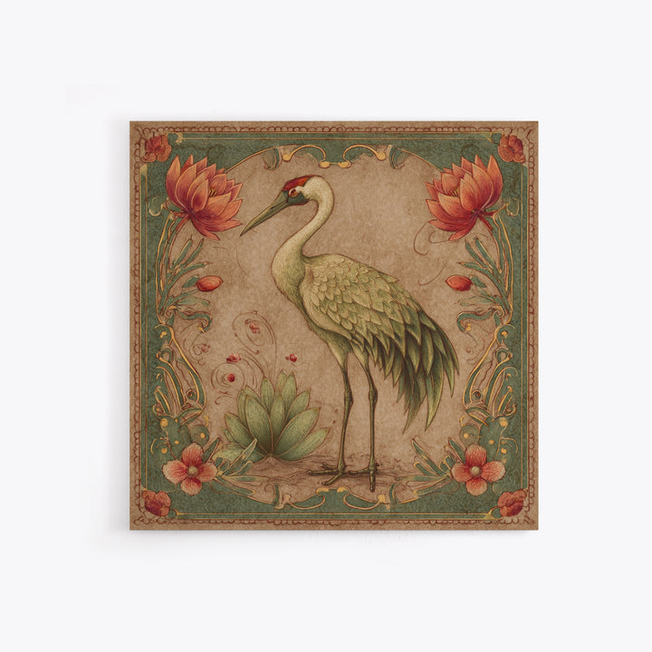 Monochrome Ink Crane Composition Framed Canvas Print, Wall Art, Art Print, Living Room Decor, Fine Art, Wall Hanging, WAL-1x1-96