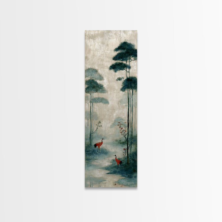 Monochrome Ink Crane Composition Canvas Print, Wall Art, Living Room Decor, Oil Painting, Metal Wall Art, Digital Wall Art, WAL-1x3-12