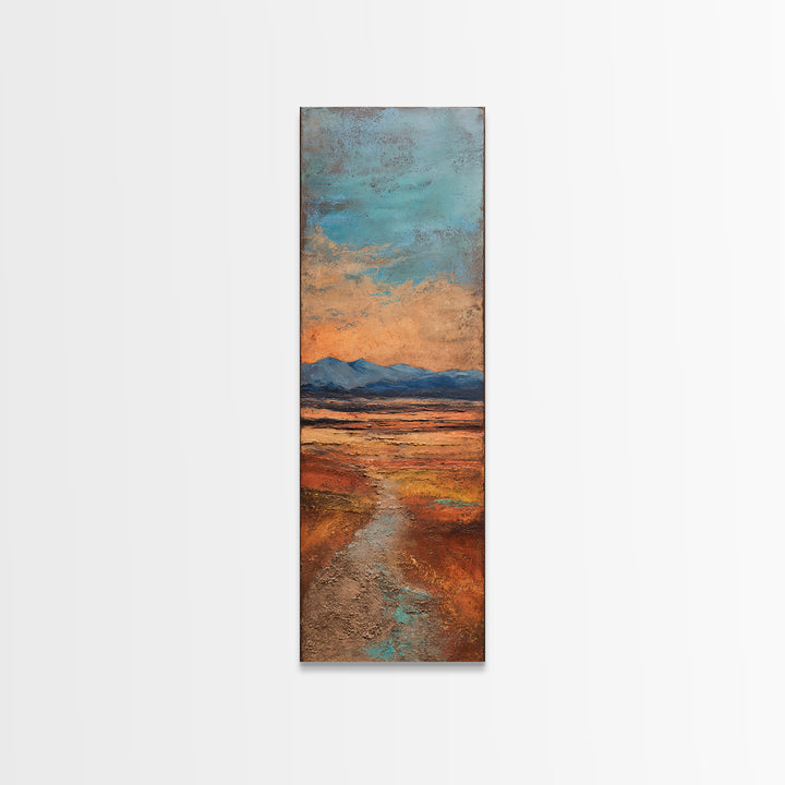 Desert Landscape in Warm Terracotta Tones Framed Canvas Print, Wall Art, Metal Wall Art, Living Room Decor, Oil Painting, WAL-1x3-19