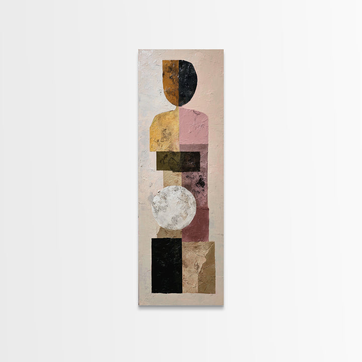 Mid Century Color Block Composition Framed Canvas Print, Wall Art, Art, Living Room Decor, Fine Art, Wall Clock, WAL-1x3-24