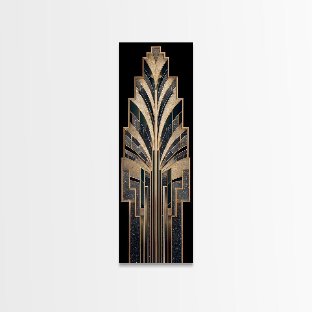 Art Deco Gold Fan Pattern Canvas Print, Wall Art, Large Wall Art, Living Room Decor, Fine Art, Abstract Wall Art, WAL-1x3-56