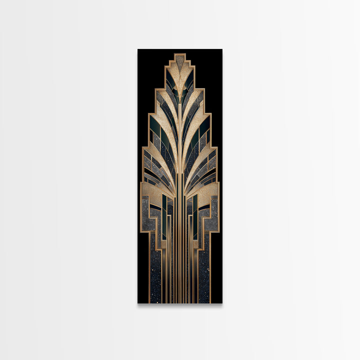 Art Deco Gold Fan Pattern Canvas Print, Wall Art, Large Wall Art, Living Room Decor, Fine Art, Abstract Wall Art, WAL-1x3-56