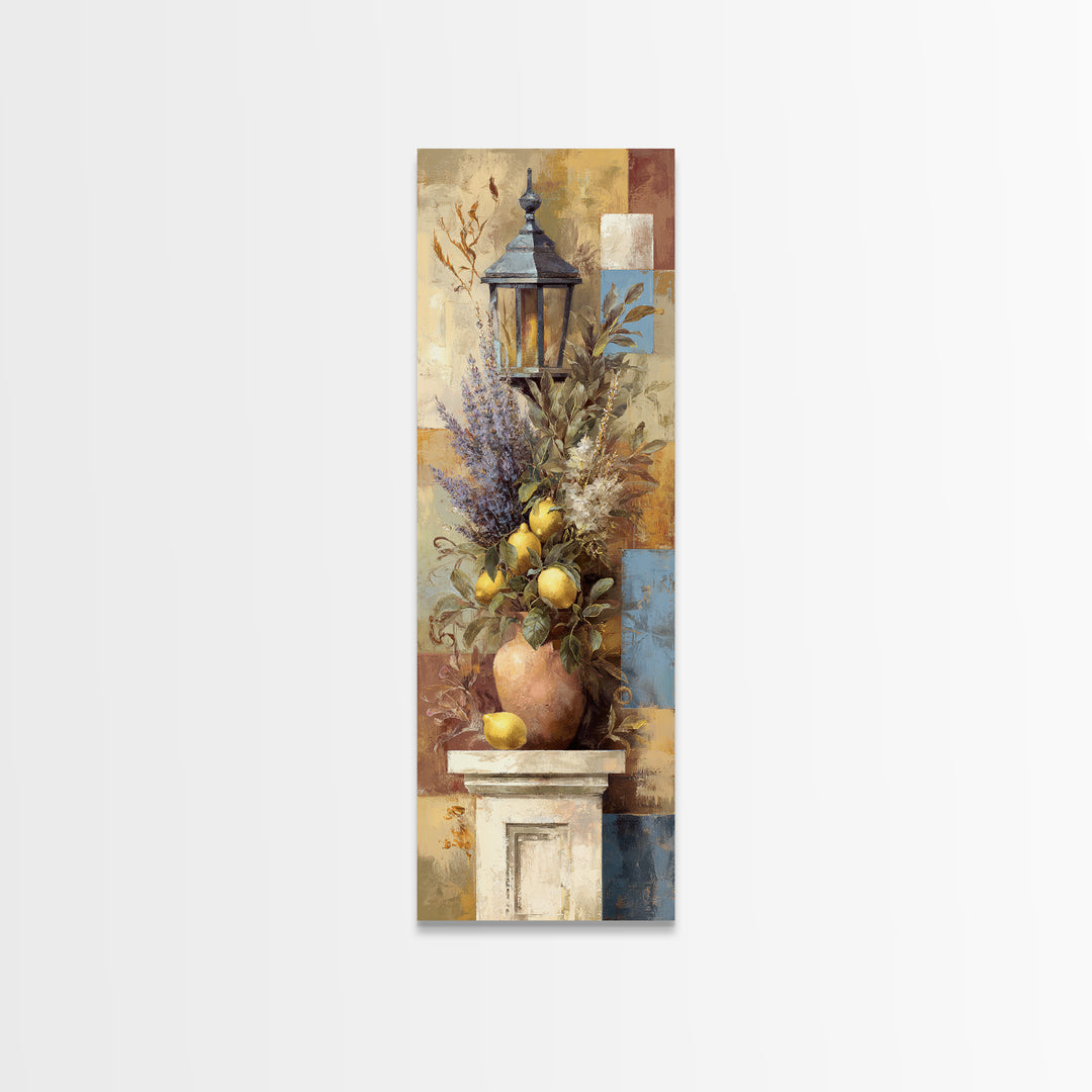 Mediterranean Lemon Branch Still Life Framed Canvas Print, Wall Art, Abstract Wall Art, Living Room Decor, Fine Art, WAL-1x3-58