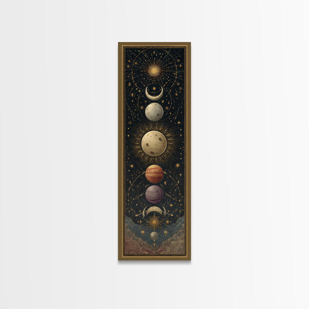 Celestial Moon and Stars Artwork Framed Canvas Print, Wall Art, Fine Art Print, Living Room Decor, Fine Art, WAL-1x3-74