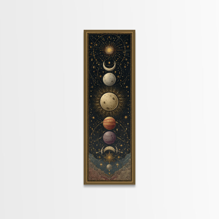 Celestial Moon and Stars Artwork Framed Canvas Print, Wall Art, Fine Art Print, Living Room Decor, Fine Art, WAL-1x3-74