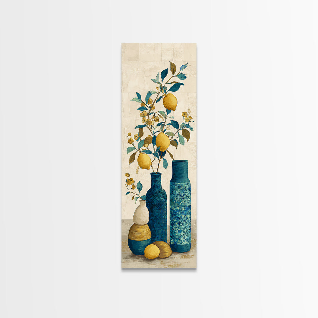 Mediterranean Lemon Branch Still Life Canvas Print, Wall Art, Boho Decor, Living Room Decor, Fine Art, Painting, WAL-1x3-82