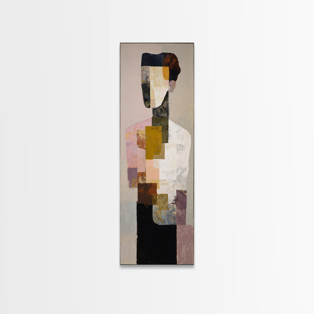 Mid Century Color Block Composition Framed Canvas Print, Wall Art, Wood Wall Art, Living Room Decor, Abstract Art, WAL-1x3-96