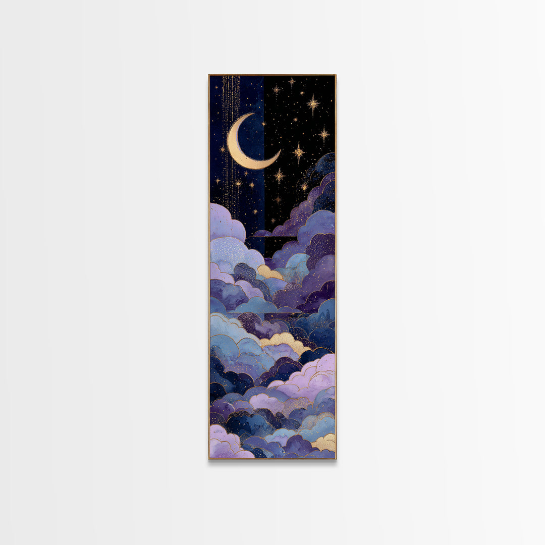 Celestial Moon and Stars Artwork Canvas Print, Wall Art, Textured Painting, Living Room Decor, Fine Art, Wall Hangings, WAL-1x3-98