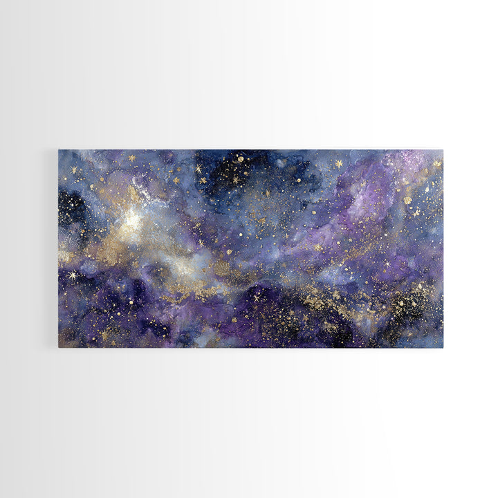 Celestial Moon and Stars Artwork Framed Canvas Print, Wall Art, Contemporary Art, Living Room Decor, Fine Art, WAL-2x1-10
